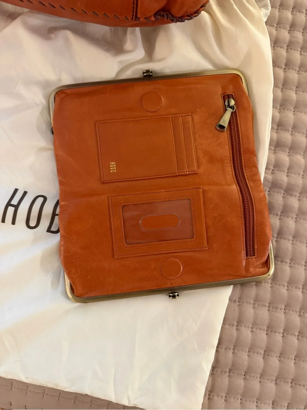 HOBO Leather Hobo Bag - Cognac Orange. Includes Wallet